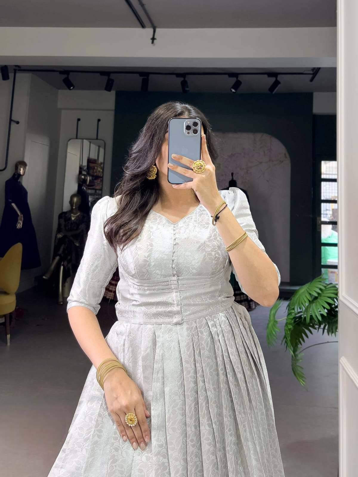 Silver Grey Kanjivaram Gown